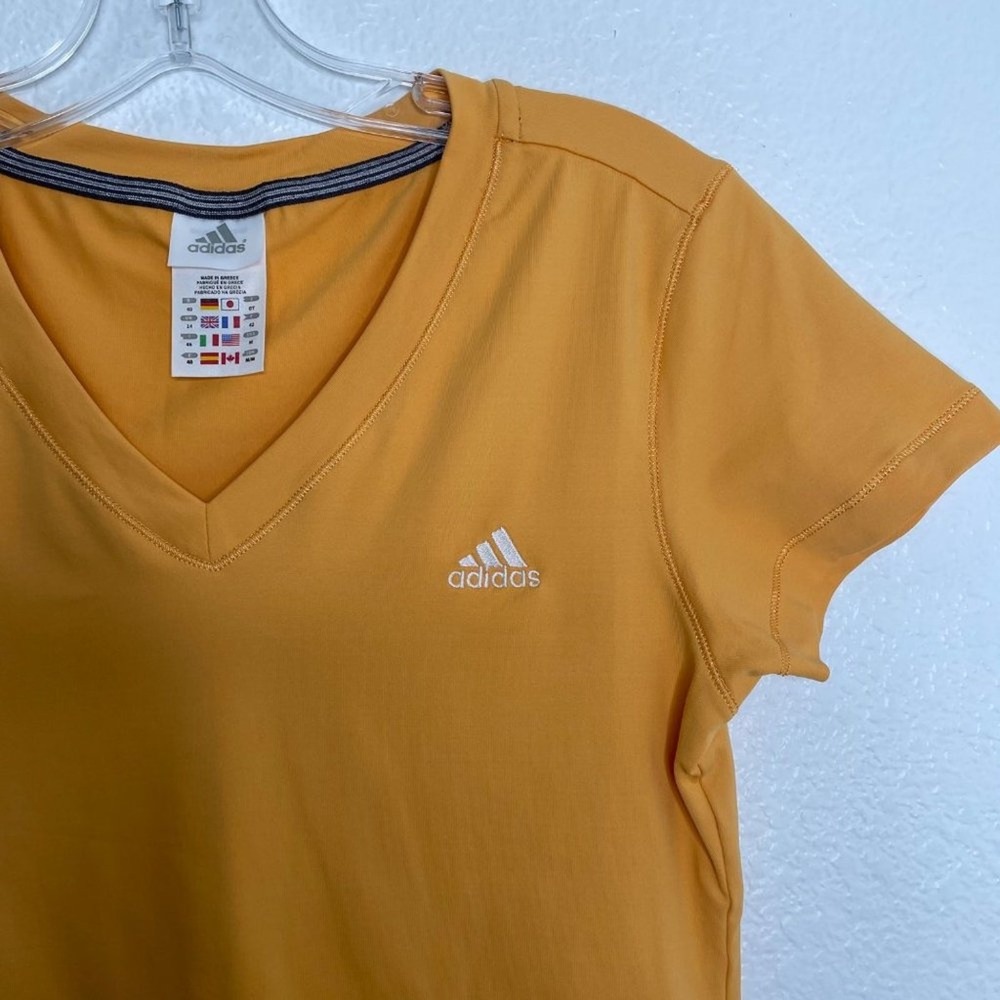 Adidas Climalite V-Neck Athletic T-Shirt Womens Medium Mustard Yellow Gold Sport - Picture 8 of 14